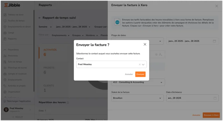 Confirmation de l'envoi de la facture à Xero